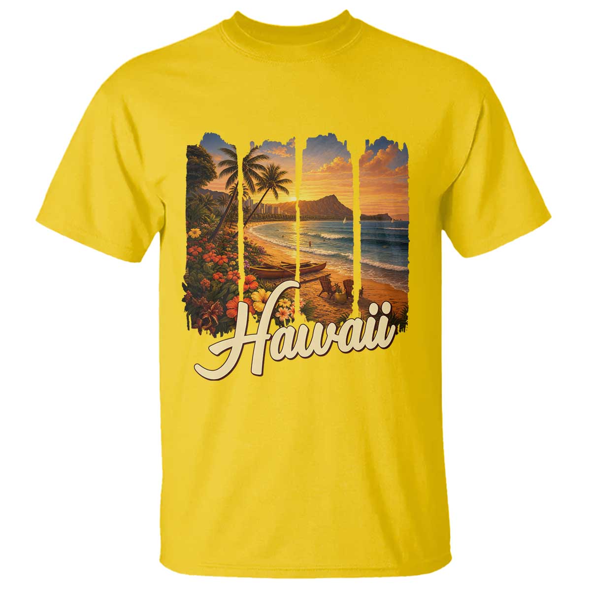 Vintage Hawaii Beach Travel T Shirt Sunset Ocean Landscape