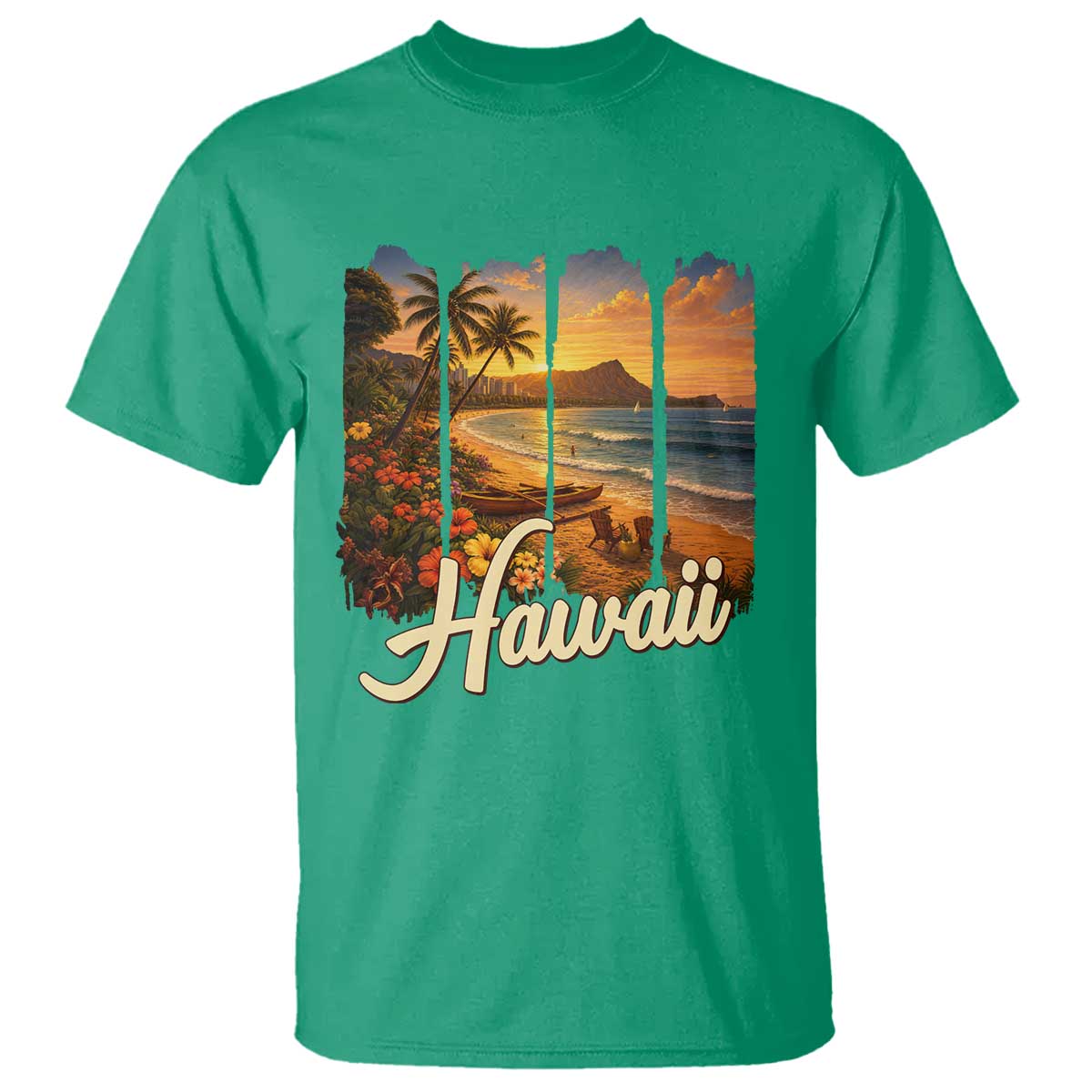 Vintage Hawaii Beach Travel T Shirt Sunset Ocean Landscape