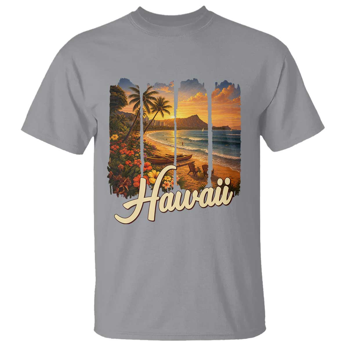 Vintage Hawaii Beach Travel T Shirt Sunset Ocean Landscape
