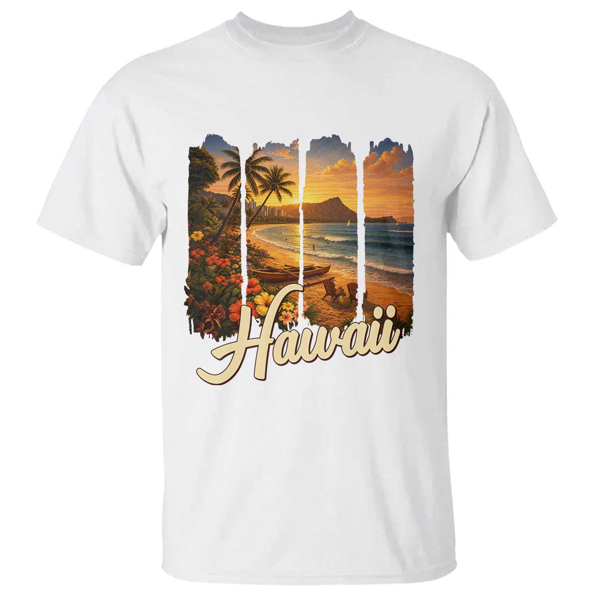 Vintage Hawaii Beach Travel T Shirt Sunset Ocean Landscape