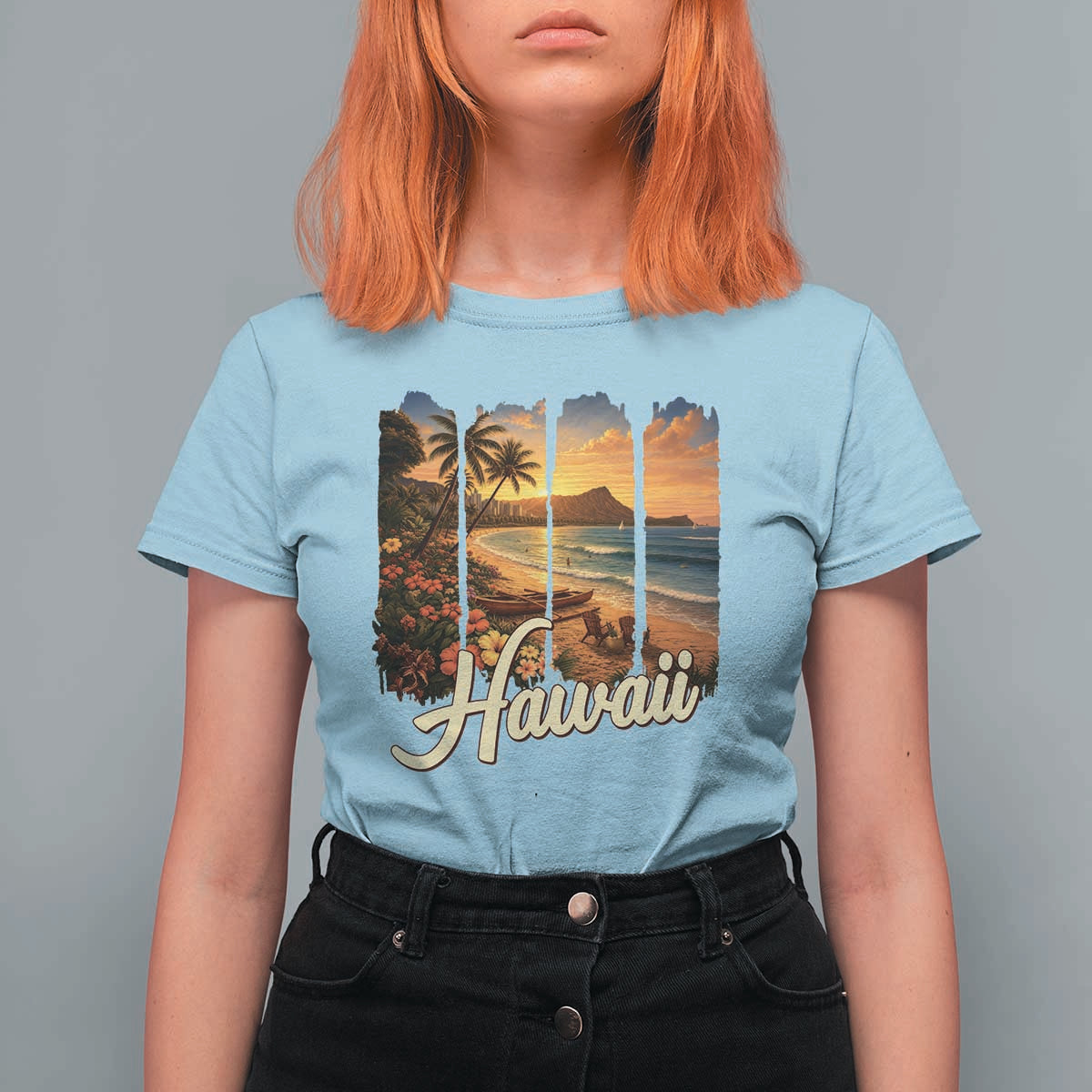 Vintage Hawaii Beach Travel T Shirt For Women Sunset Ocean Landscape