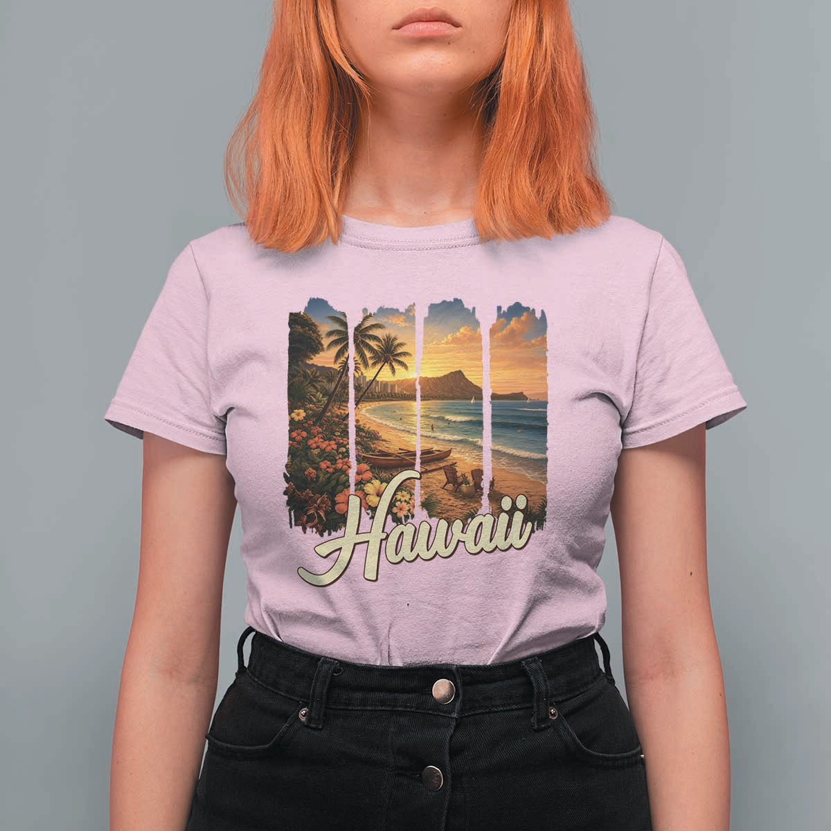 Vintage Hawaii Beach Travel T Shirt For Women Sunset Ocean Landscape