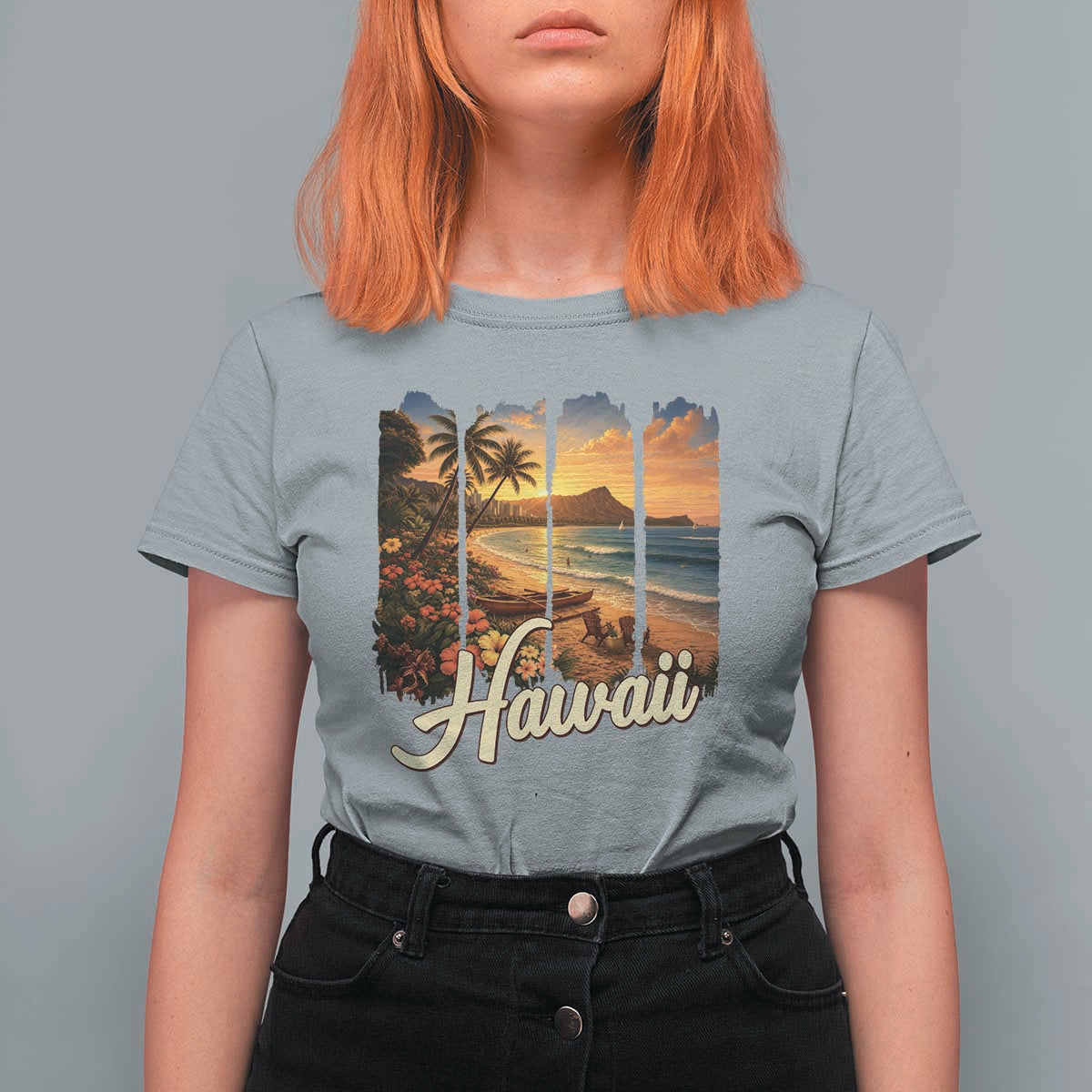 Vintage Hawaii Beach Travel T Shirt For Women Sunset Ocean Landscape