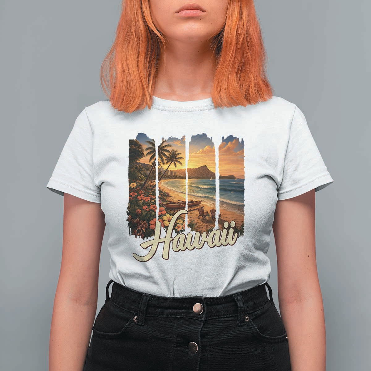Vintage Hawaii Beach Travel T Shirt For Women Sunset Ocean Landscape
