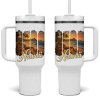 Vintage Hawaii Beach Travel Tumbler With Handle Sunset Ocean Landscape