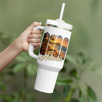 Vintage Hawaii Beach Travel Tumbler With Handle Sunset Ocean Landscape