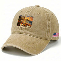 Vintage Hawaii Beach Travel Washed Cotton Baseball Cap Sunset Ocean Landscape