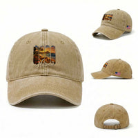Vintage Hawaii Beach Travel Washed Cotton Baseball Cap Sunset Ocean Landscape