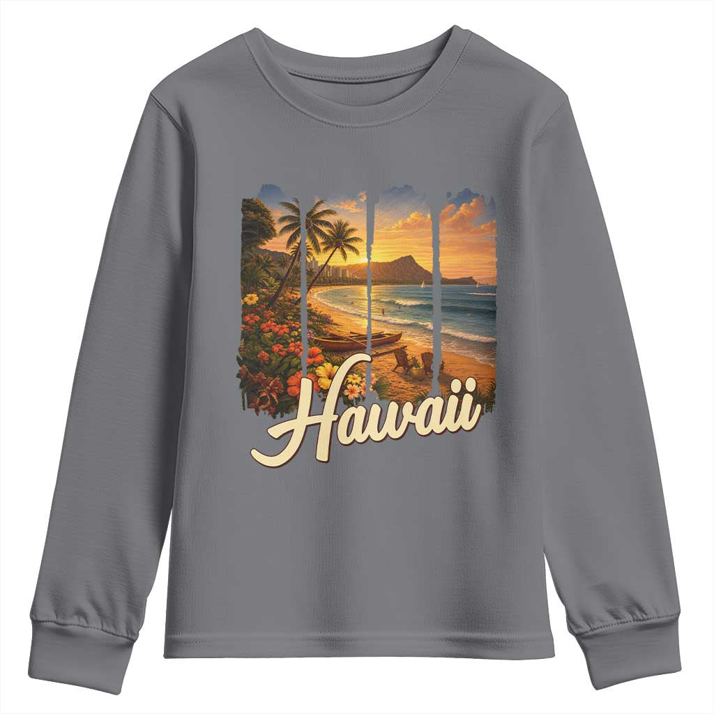 Vintage Hawaii Beach Travel Youth Sweatshirt Sunset Ocean Landscape