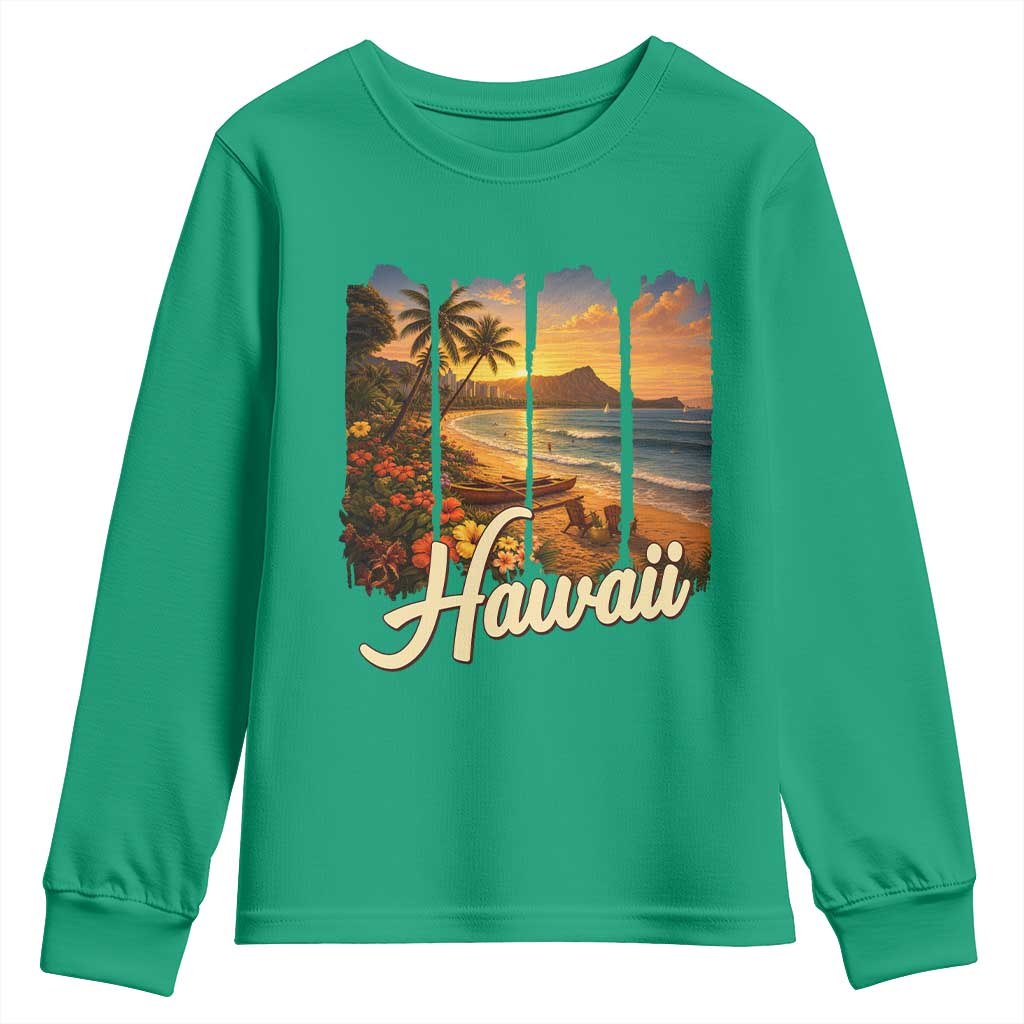 Vintage Hawaii Beach Travel Youth Sweatshirt Sunset Ocean Landscape