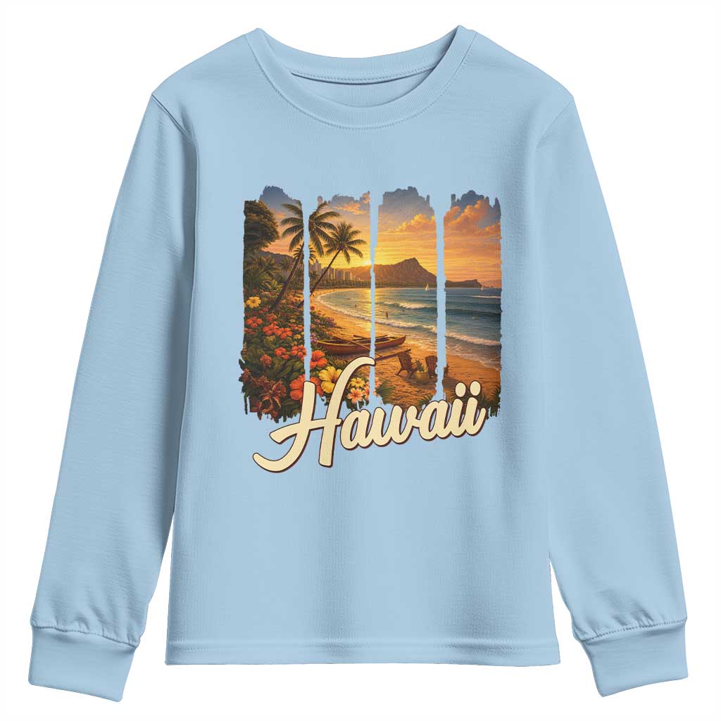 Vintage Hawaii Beach Travel Youth Sweatshirt Sunset Ocean Landscape