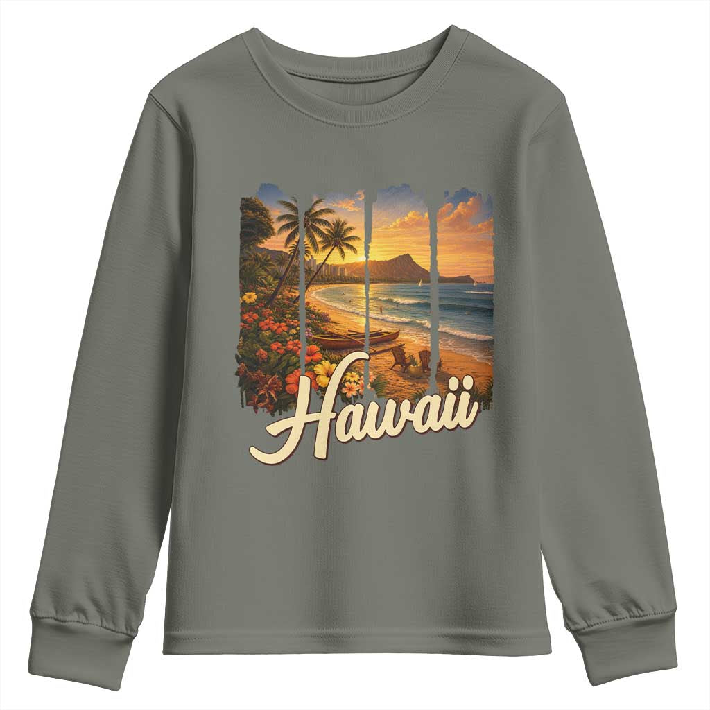 Vintage Hawaii Beach Travel Youth Sweatshirt Sunset Ocean Landscape