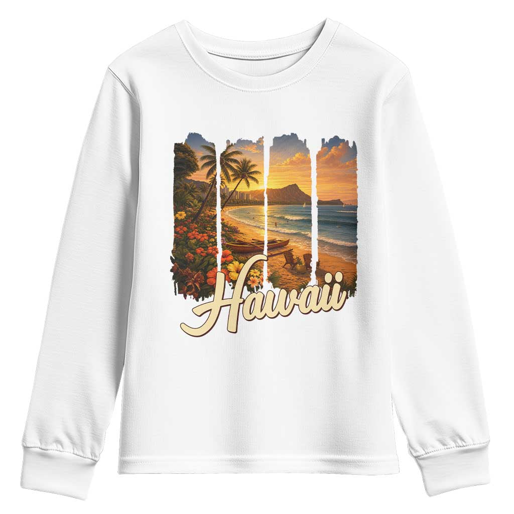Vintage Hawaii Beach Travel Youth Sweatshirt Sunset Ocean Landscape