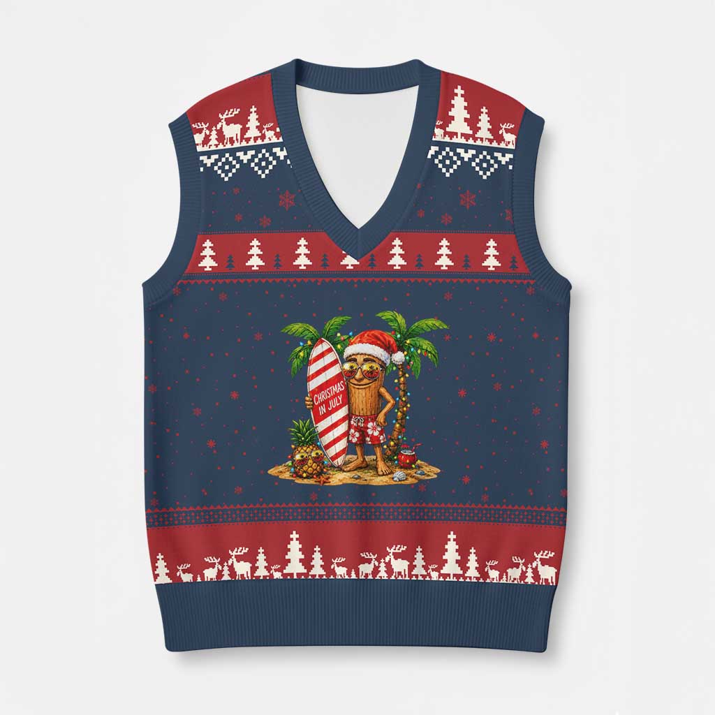Funny Tung Tung Sahur Christmas In July V-Neck Knit Sweater Vest Beach Party Vacation