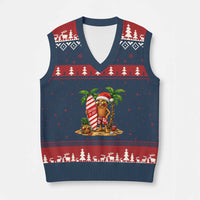 Funny Tung Tung Sahur Christmas In July V-Neck Knit Sweater Vest Beach Party Vacation
