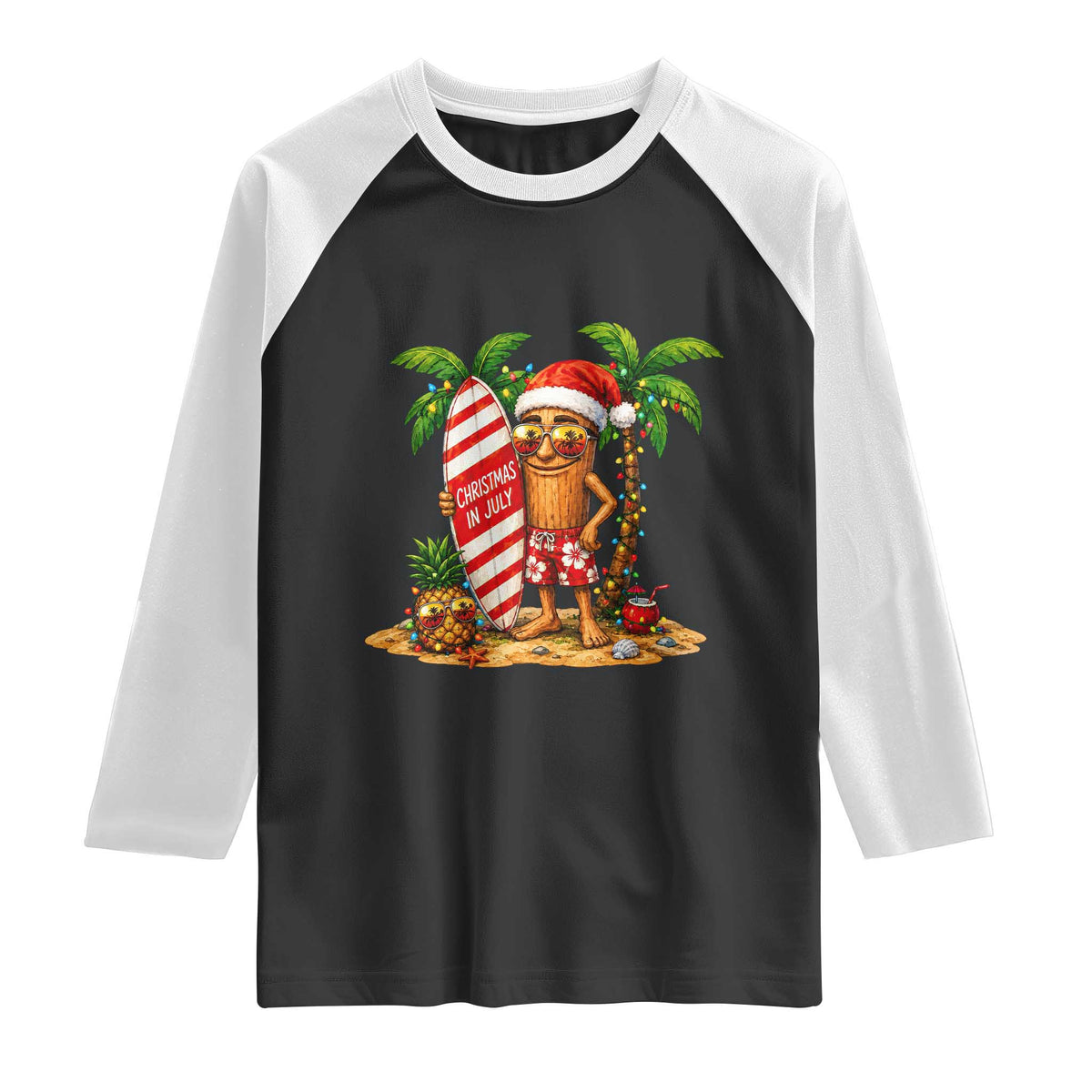 Funny Tung Tung Sahur Christmas In July Raglan Shirt Beach Party Vacation