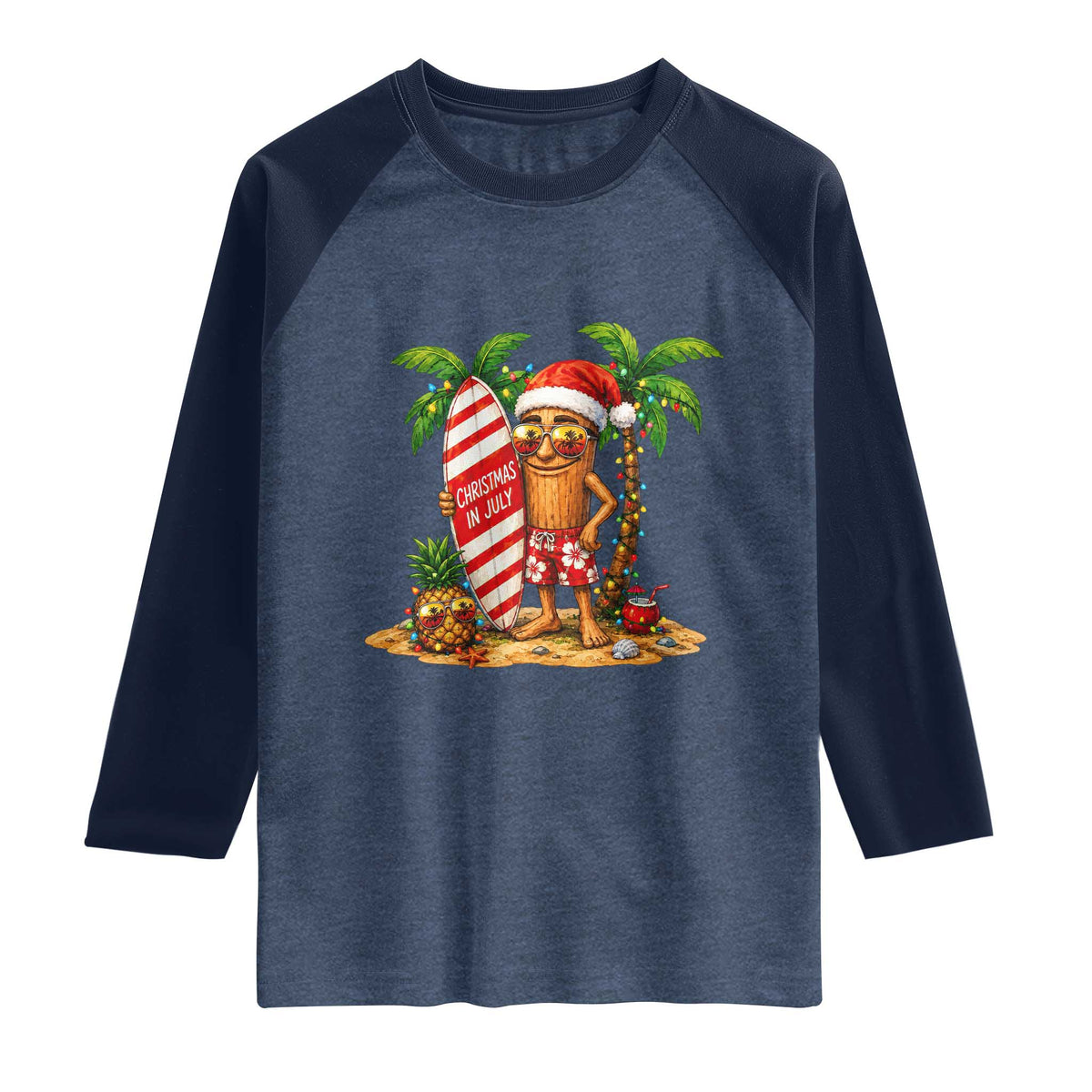 Funny Tung Tung Sahur Christmas In July Raglan Shirt Beach Party Vacation