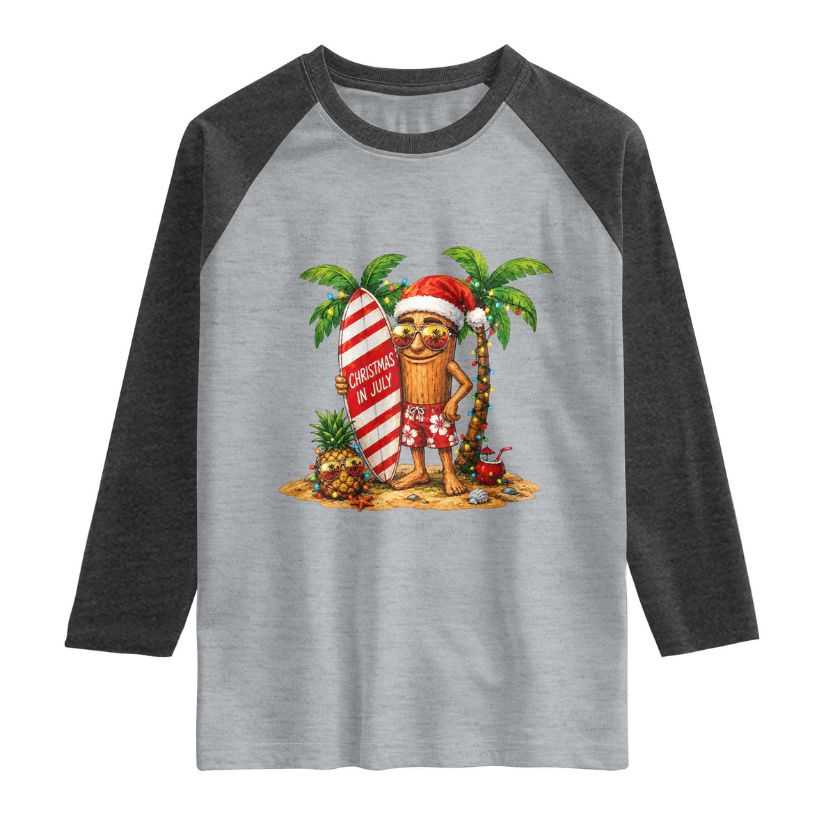 Funny Tung Tung Sahur Christmas In July Raglan Shirt Beach Party Vacation