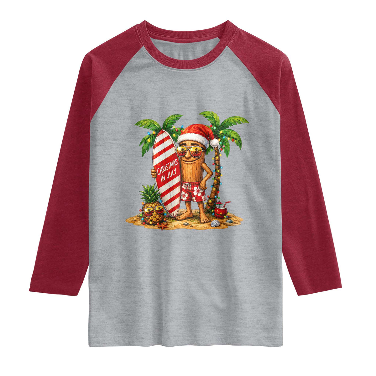 Funny Tung Tung Sahur Christmas In July Raglan Shirt Beach Party Vacation