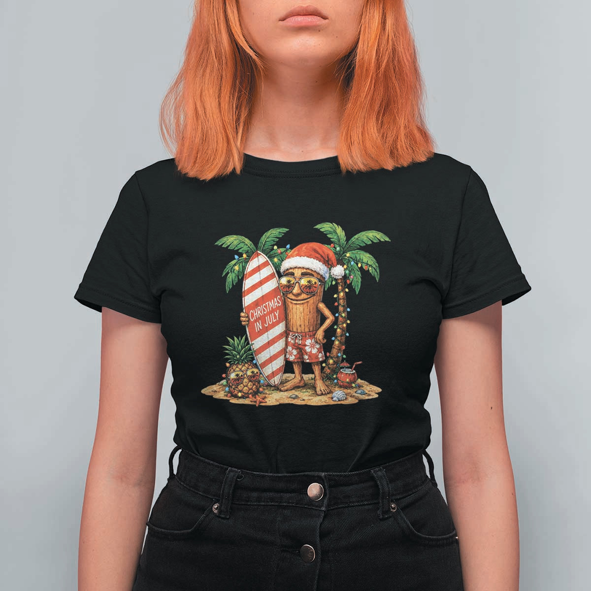 Funny Tung Tung Sahur Christmas In July T Shirt For Women Beach Party Vacation