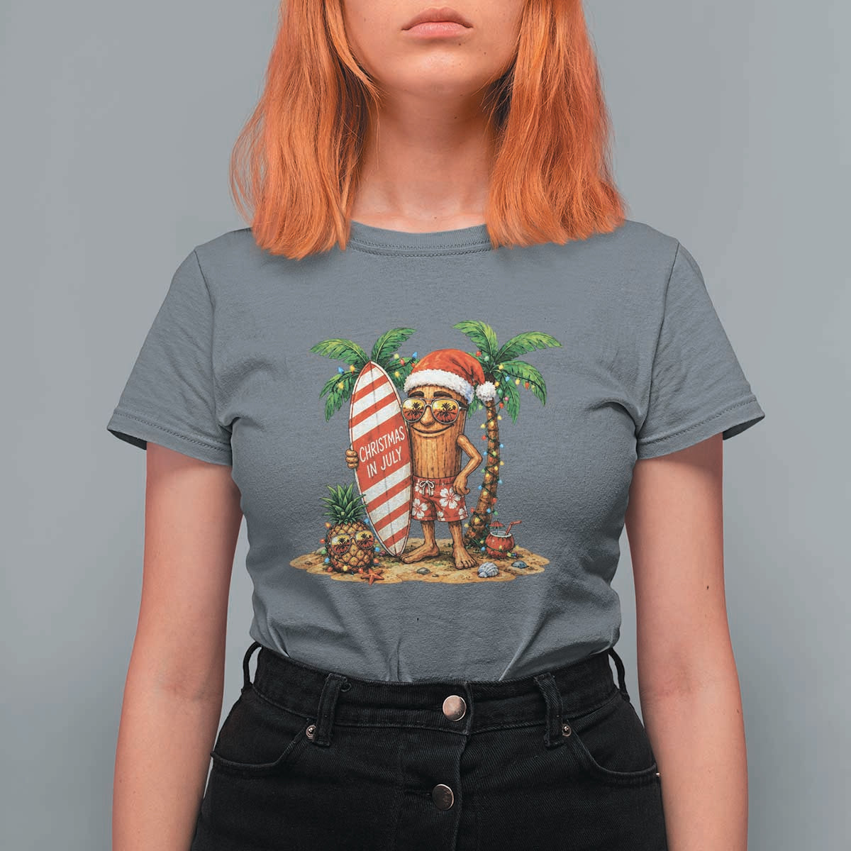 Funny Tung Tung Sahur Christmas In July T Shirt For Women Beach Party Vacation