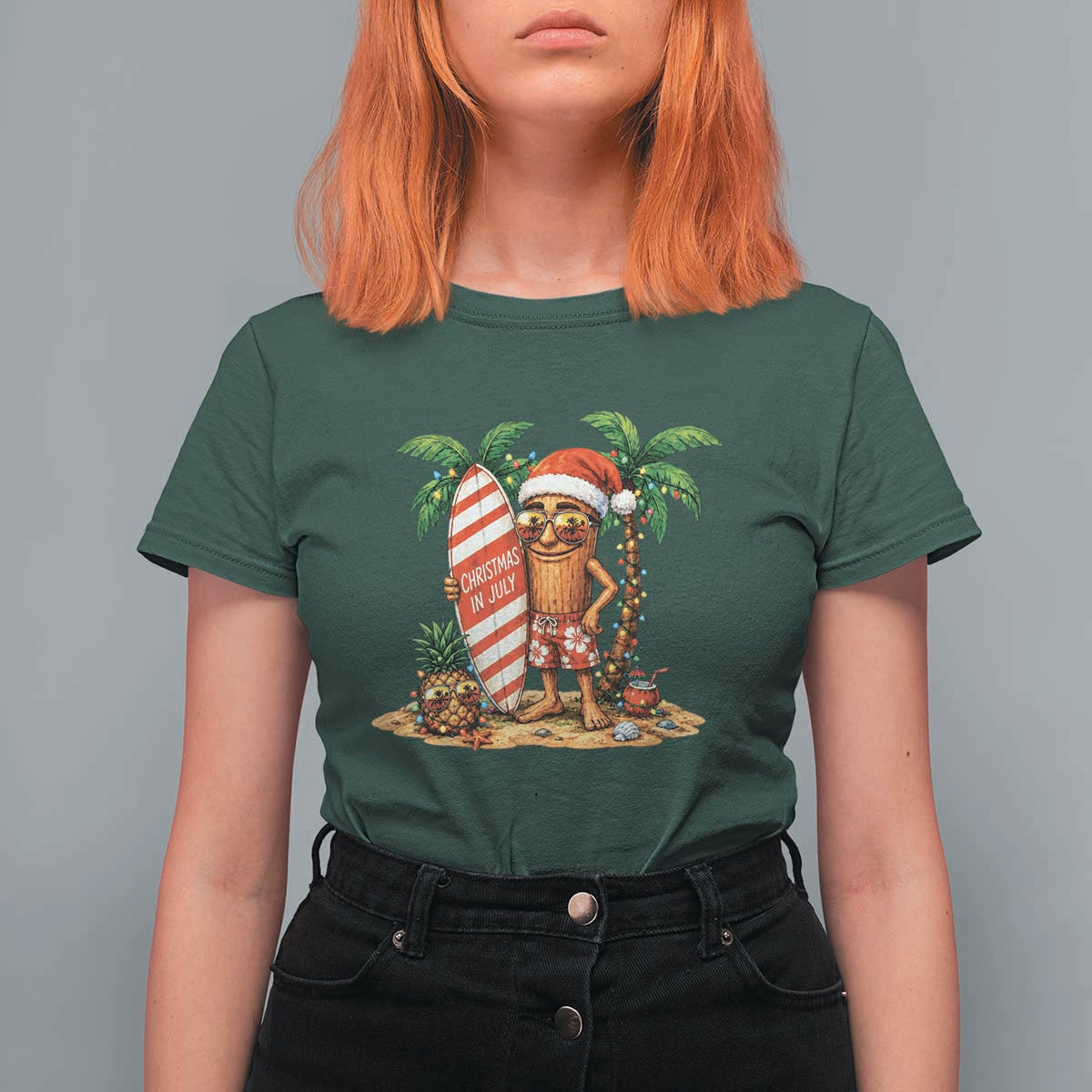 Funny Tung Tung Sahur Christmas In July T Shirt For Women Beach Party Vacation