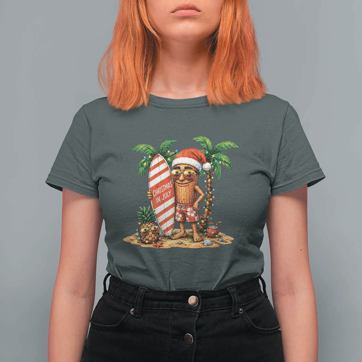 Funny Tung Tung Sahur Christmas In July T Shirt For Women Beach Party Vacation