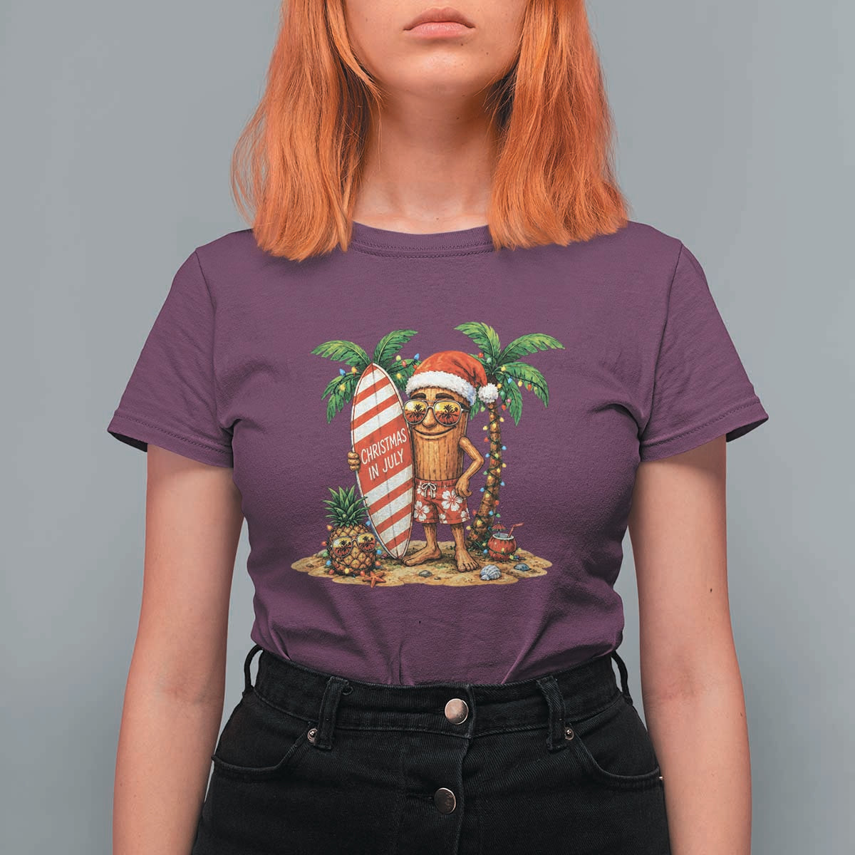 Funny Tung Tung Sahur Christmas In July T Shirt For Women Beach Party Vacation