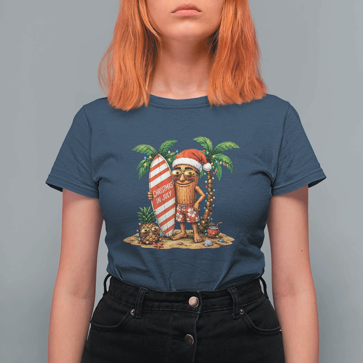 Funny Tung Tung Sahur Christmas In July T Shirt For Women Beach Party Vacation
