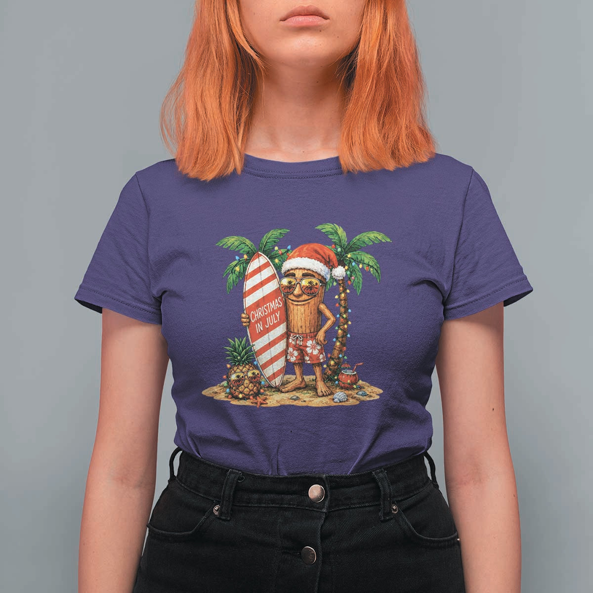 Funny Tung Tung Sahur Christmas In July T Shirt For Women Beach Party Vacation