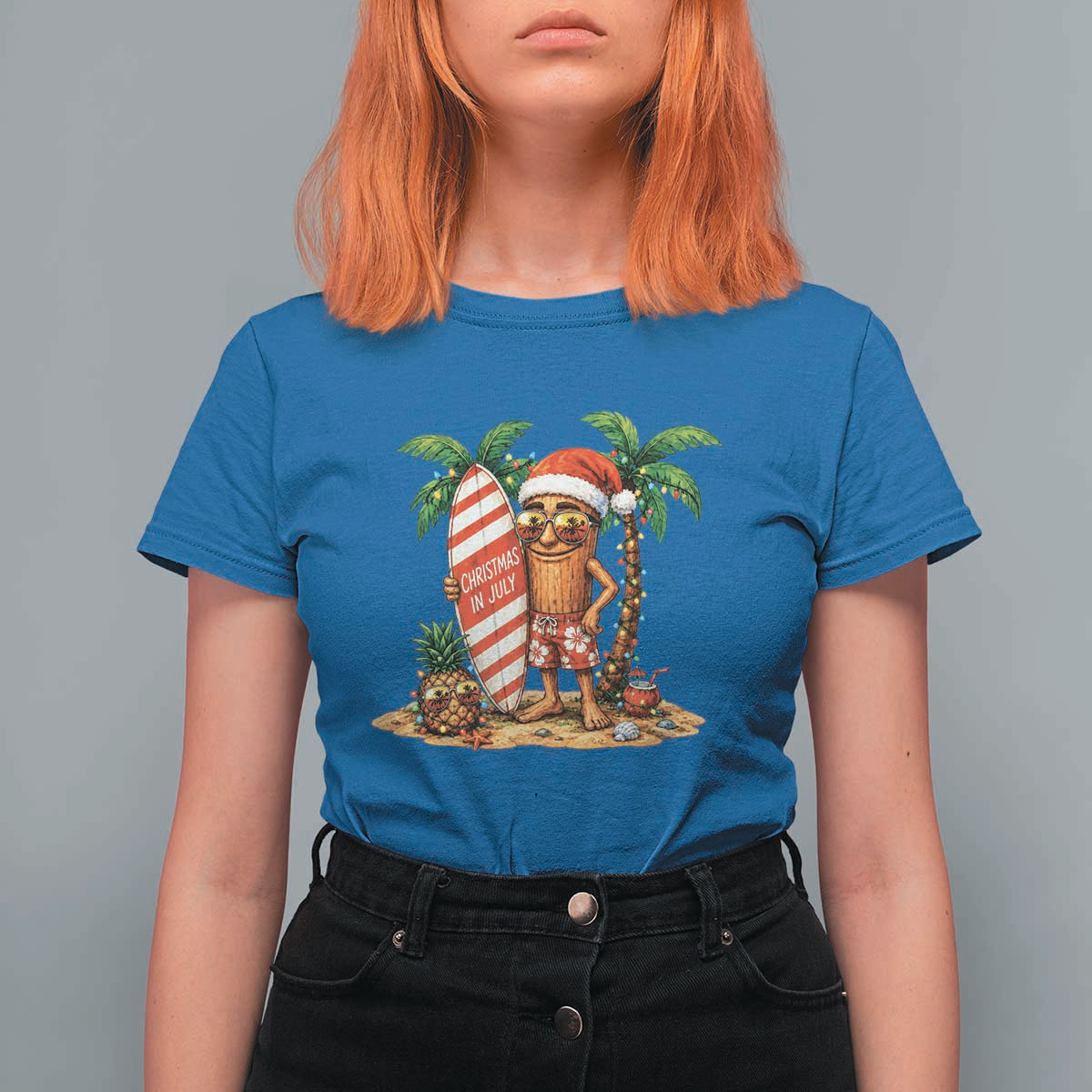 Funny Tung Tung Sahur Christmas In July T Shirt For Women Beach Party Vacation