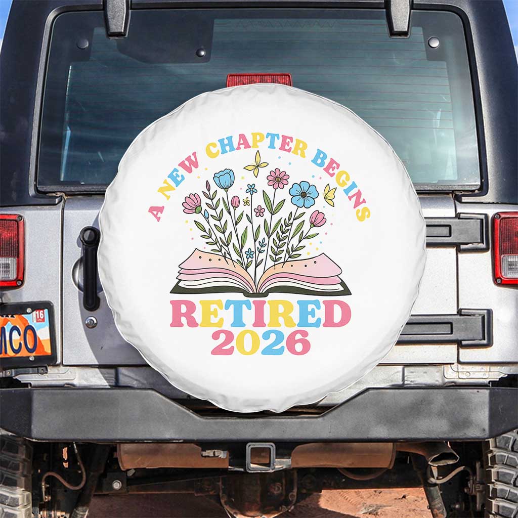 Women Retirement Life Spare Tire Cover Retired 2026 A New Chapter Begins Floral Book