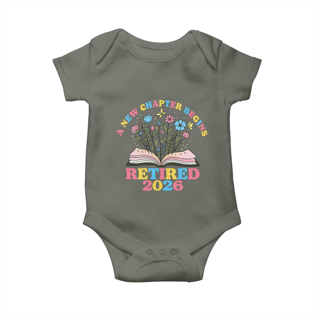 Women Retirement Life Baby Onesie Retired 2026 A New Chapter Begins Floral Book