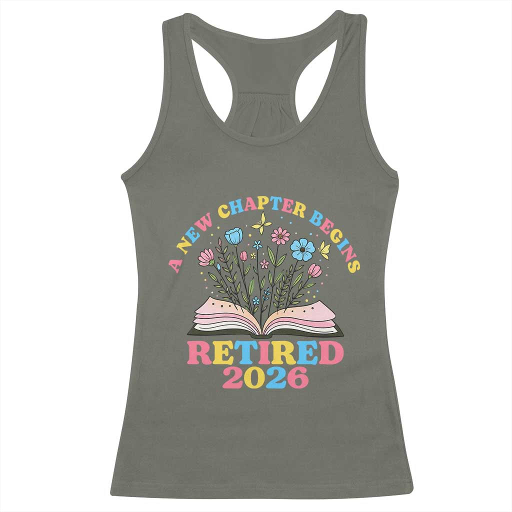 Women Retirement Life Racerback Tank Top Retired 2026 A New Chapter Begins Floral Book