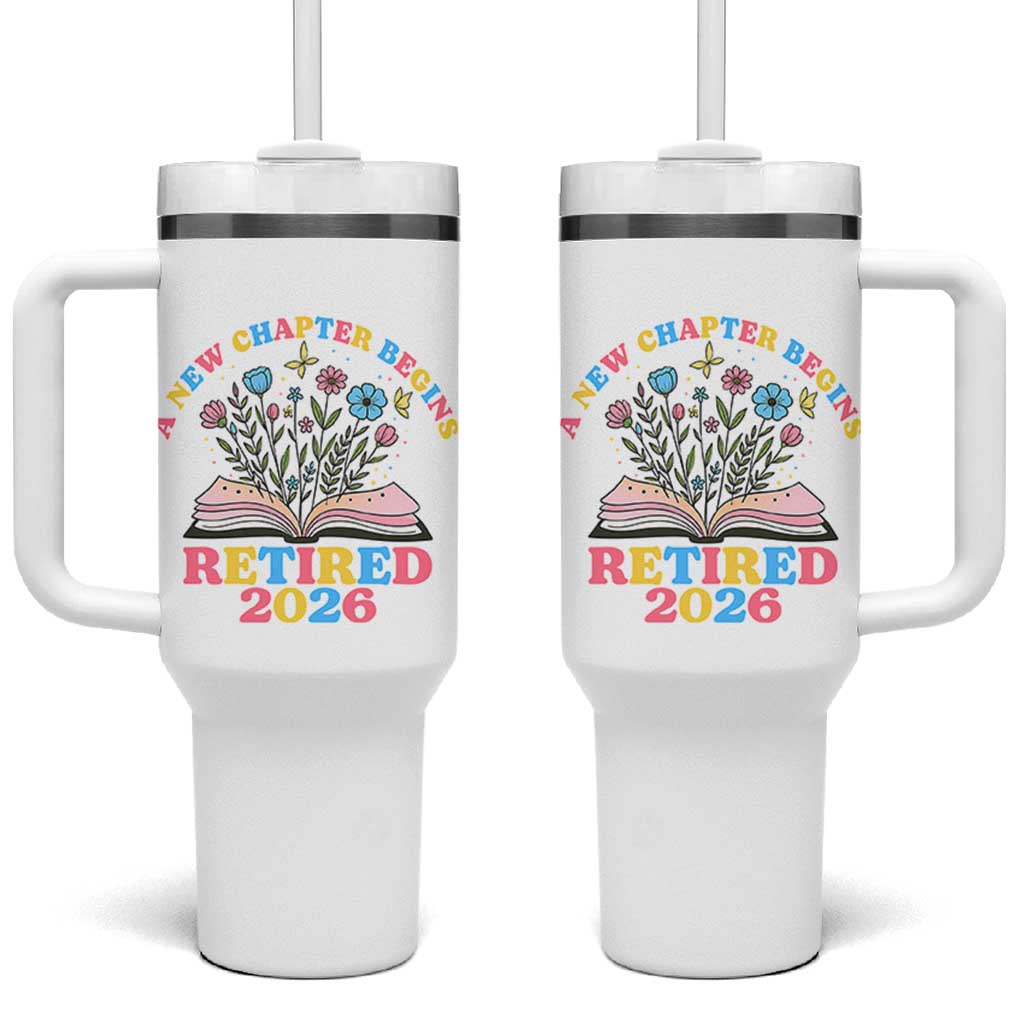 Women Retirement Life Tumbler With Handle Retired 2026 A New Chapter Begins Floral Book