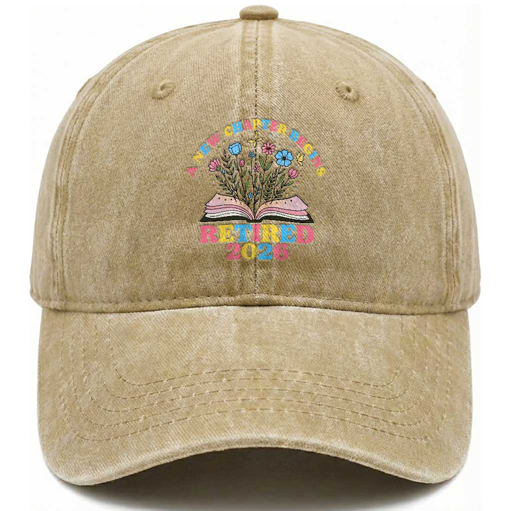 Women Retirement Life Washed Cotton Baseball Cap Retired 2026 A New Chapter Begins Floral Book