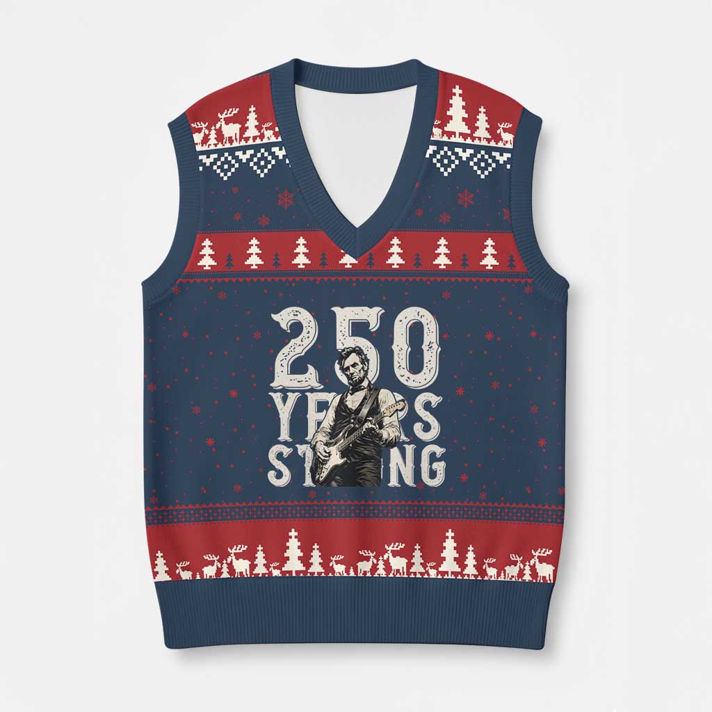 Vintage Abraham Lincoln Playing Guitar V-Neck Knit Sweater Vest 250 Years Strong