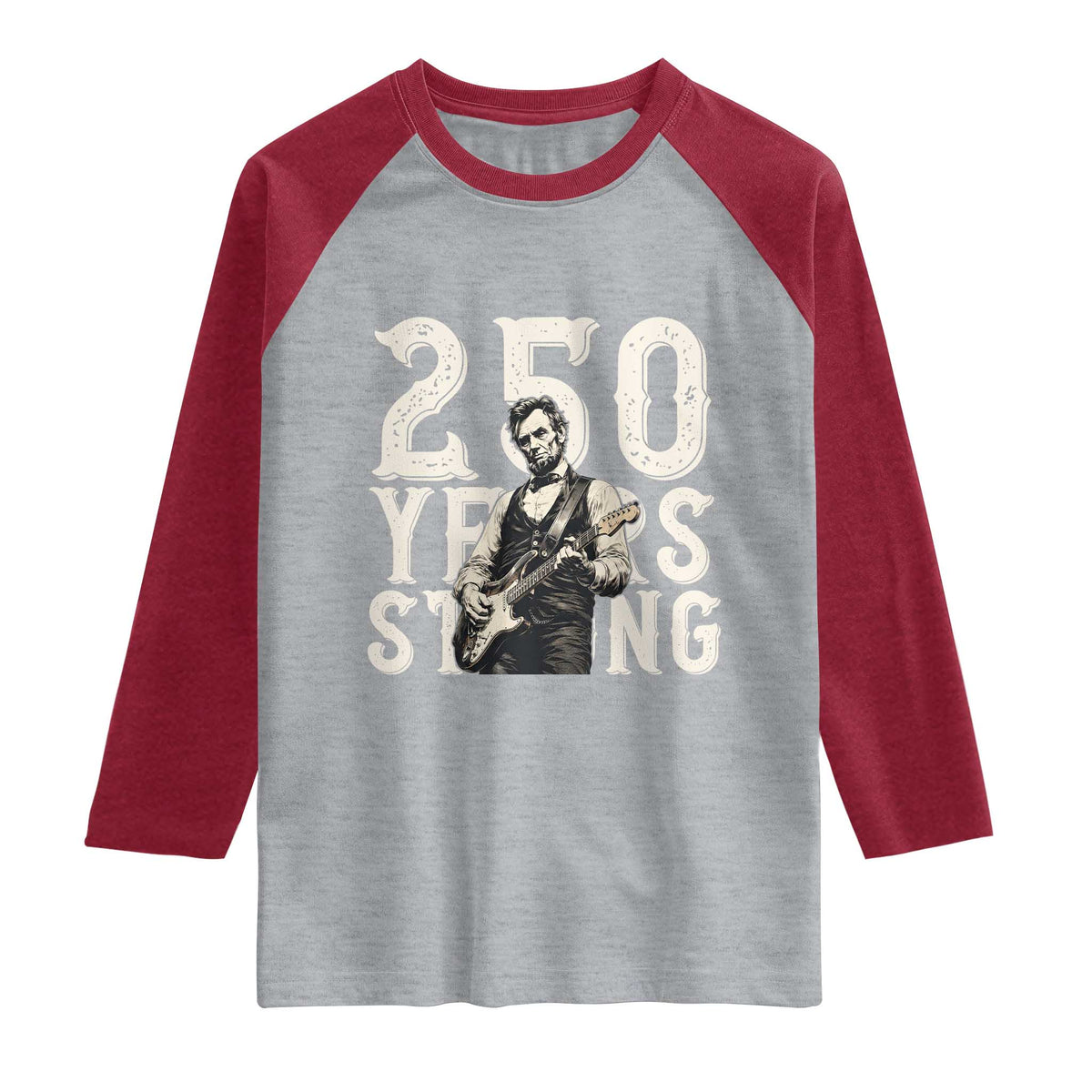 Vintage Abraham Lincoln Playing Guitar Raglan Shirt 250 Years Strong