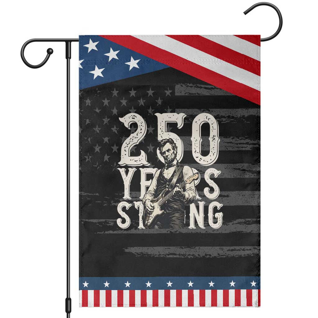 Vintage Abraham Lincoln Playing Guitar Patriotic Garden Flag 250 Years Strong