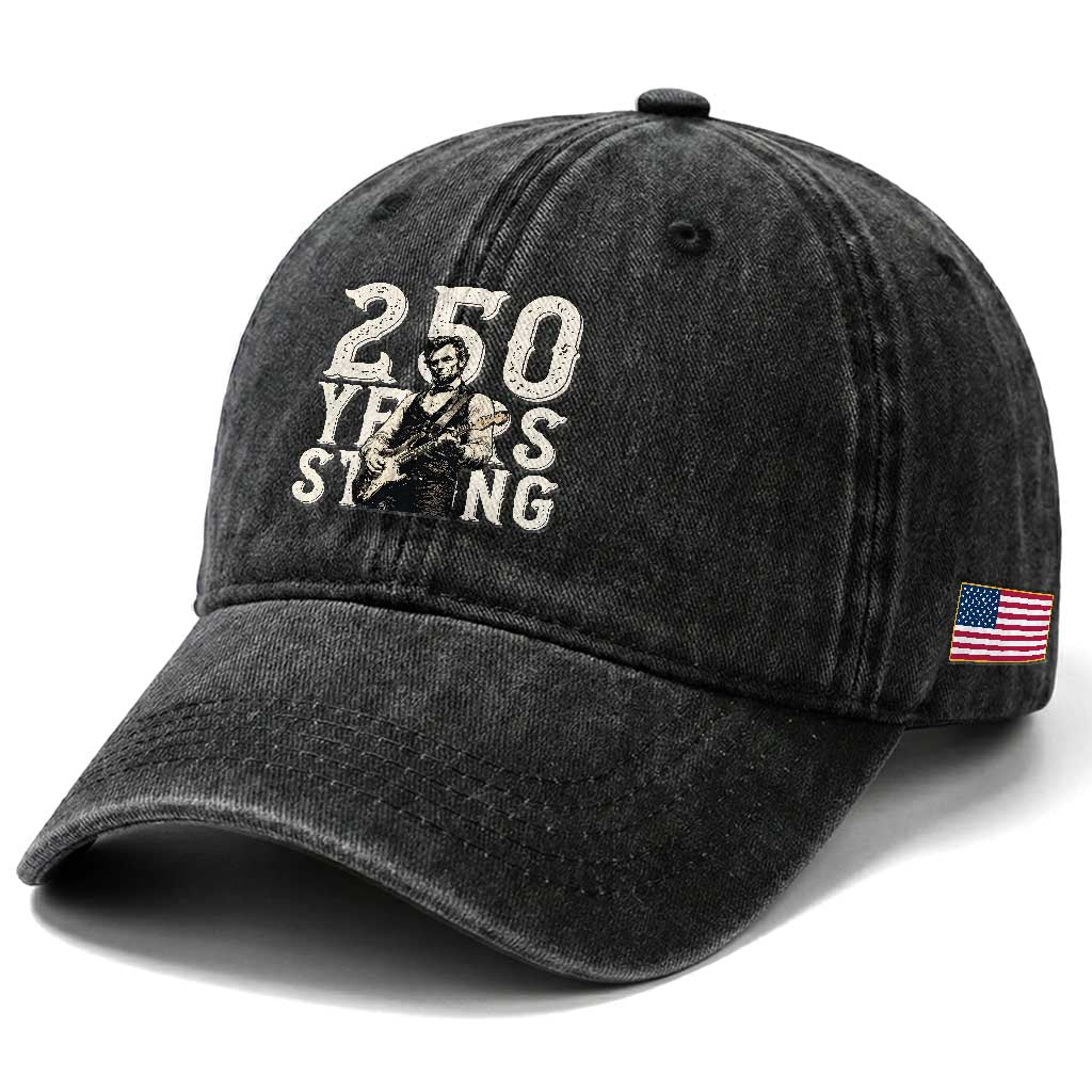 Vintage Abraham Lincoln Playing Guitar Washed Cotton Baseball Cap 250 Years Strong
