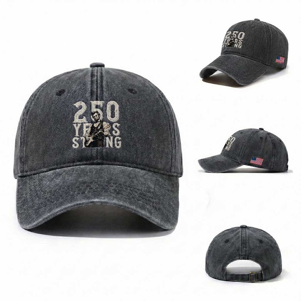 Vintage Abraham Lincoln Playing Guitar Washed Cotton Baseball Cap 250 Years Strong