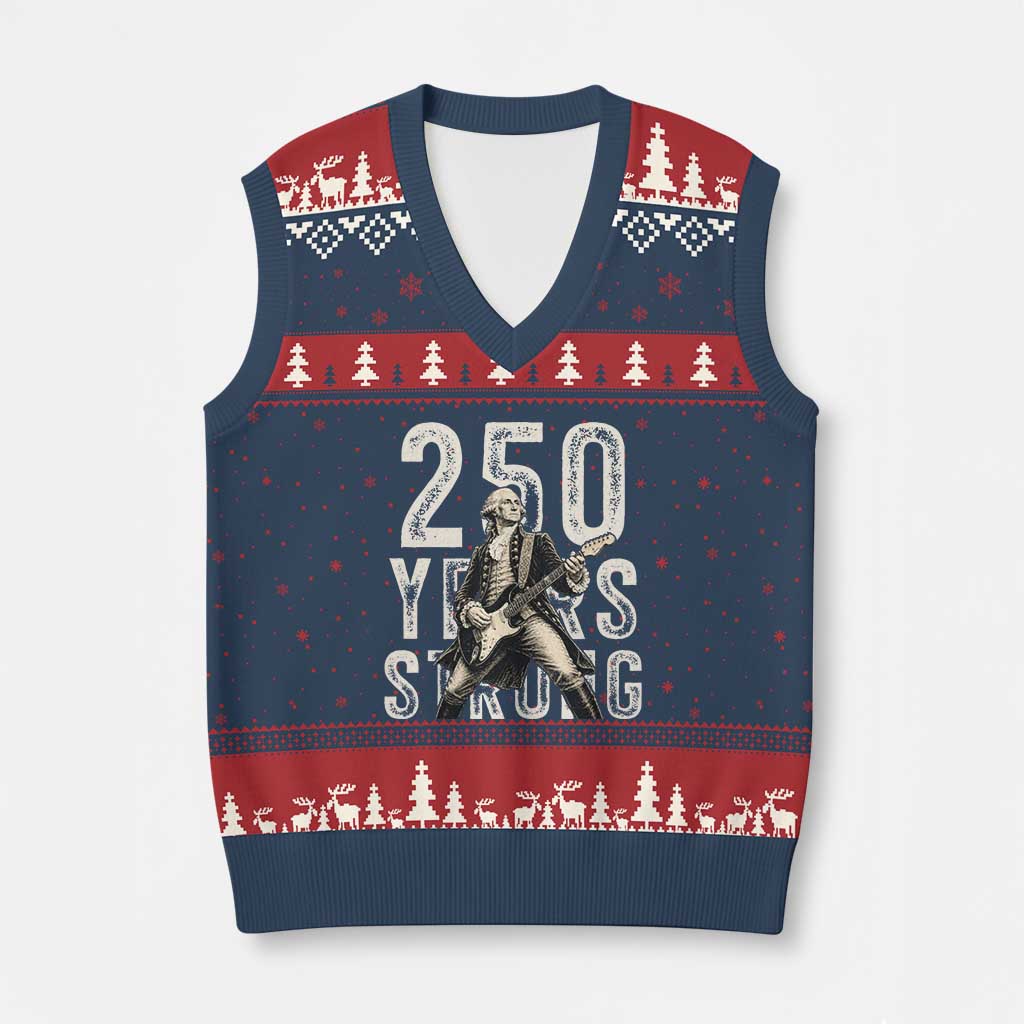 Vintage George Washington Playing Guitar V-Neck Knit Sweater Vest 250 Years Strong