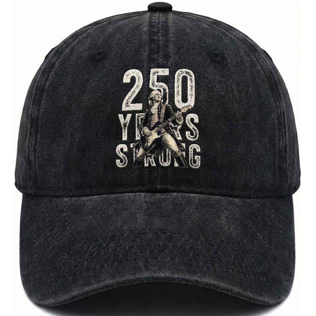 Vintage George Washington Playing Guitar Washed Cotton Baseball Cap 250 Years Strong