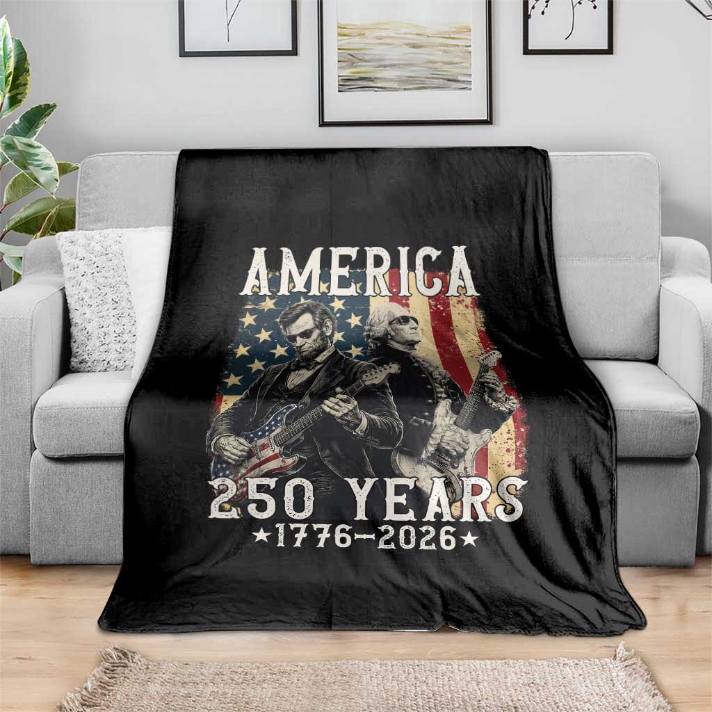 George Washington Abe Lincoln Playing Guitar Throw Blanket USA 250th Anniversary Guitarist Graphic