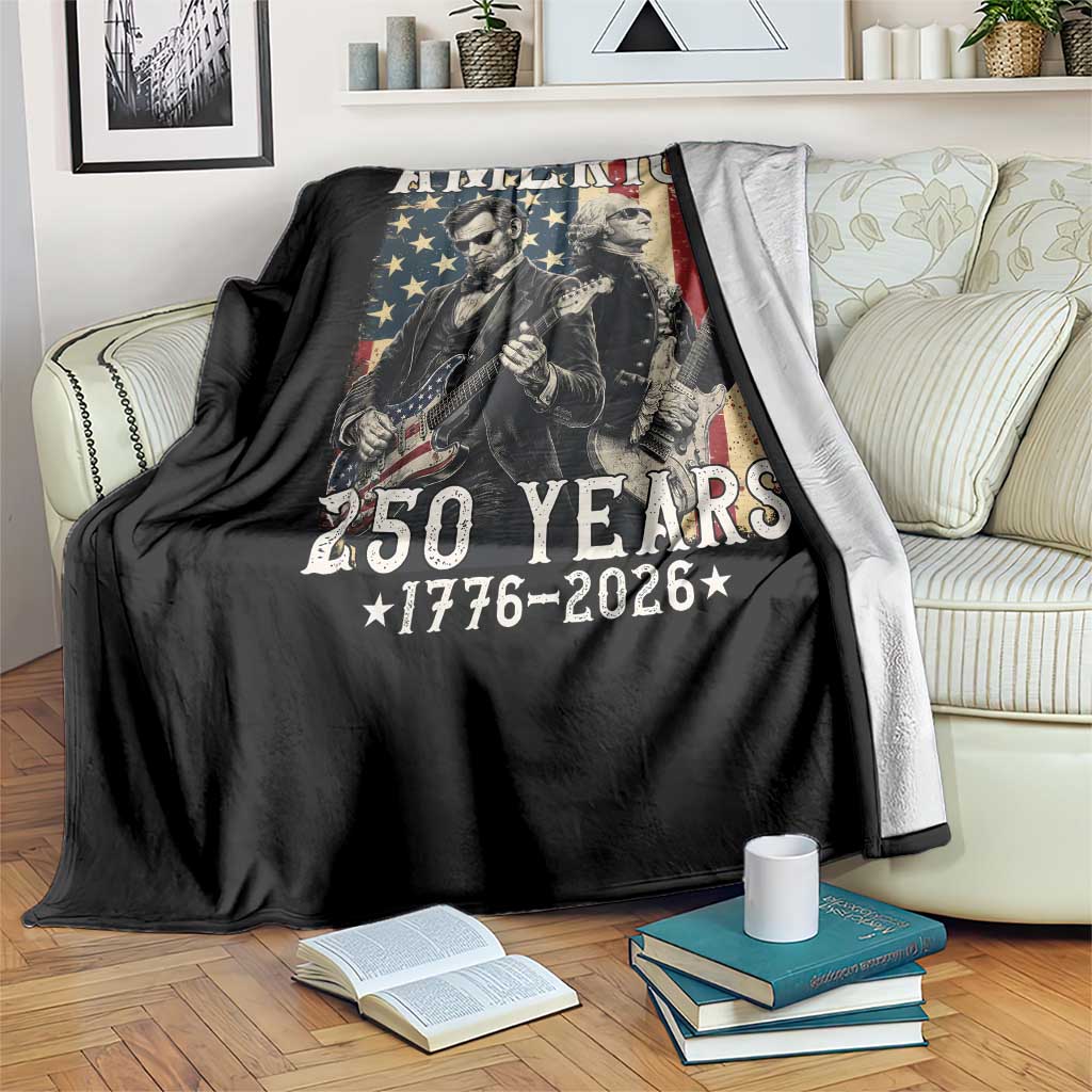 George Washington Abe Lincoln Playing Guitar Throw Blanket USA 250th Anniversary Guitarist Graphic