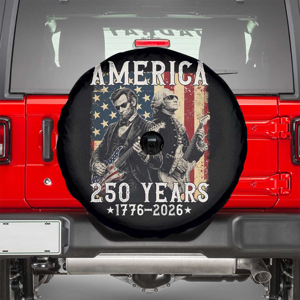 George Washington Abe Lincoln Playing Guitar Spare Tire Cover USA 250th Anniversary Guitarist Graphic