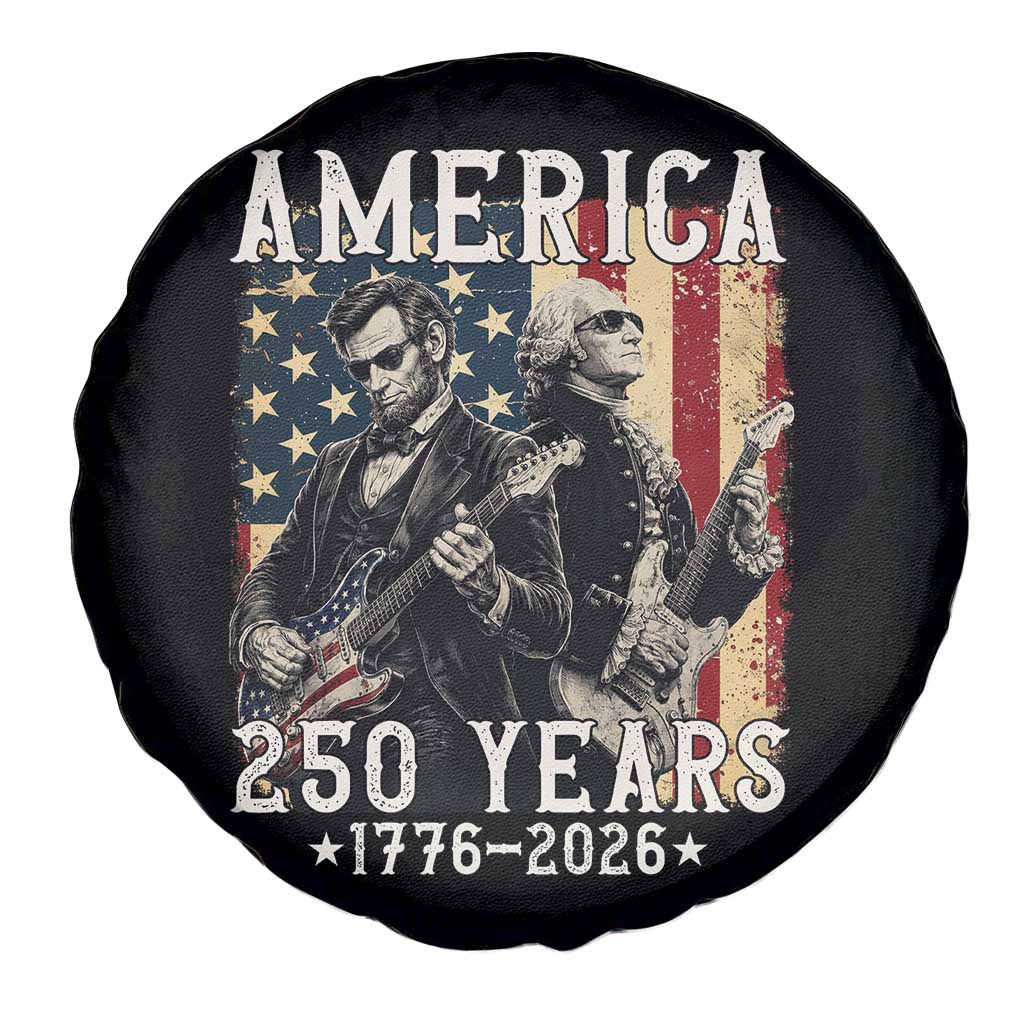 George Washington Abe Lincoln Playing Guitar Spare Tire Cover USA 250th Anniversary Guitarist Graphic