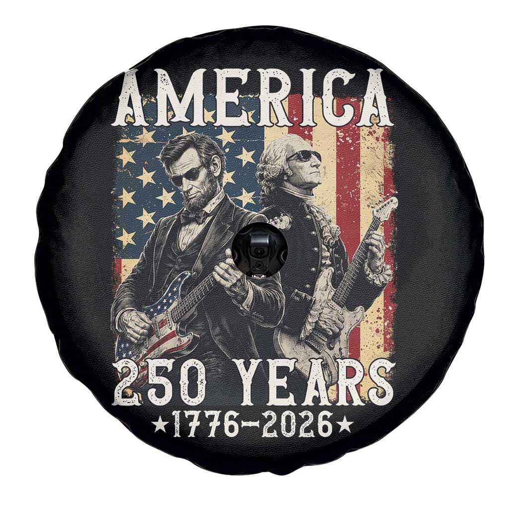 George Washington Abe Lincoln Playing Guitar Spare Tire Cover USA 250th Anniversary Guitarist Graphic