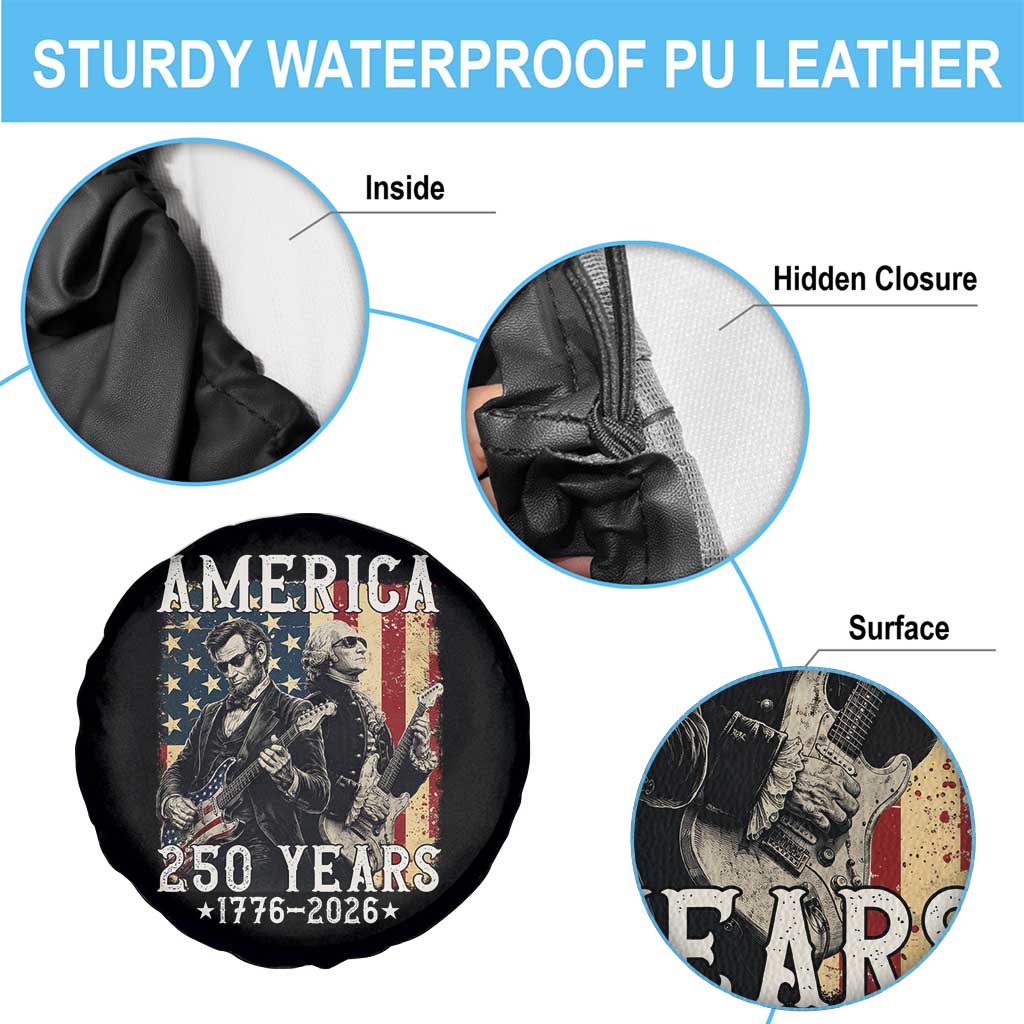 George Washington Abe Lincoln Playing Guitar Spare Tire Cover USA 250th Anniversary Guitarist Graphic
