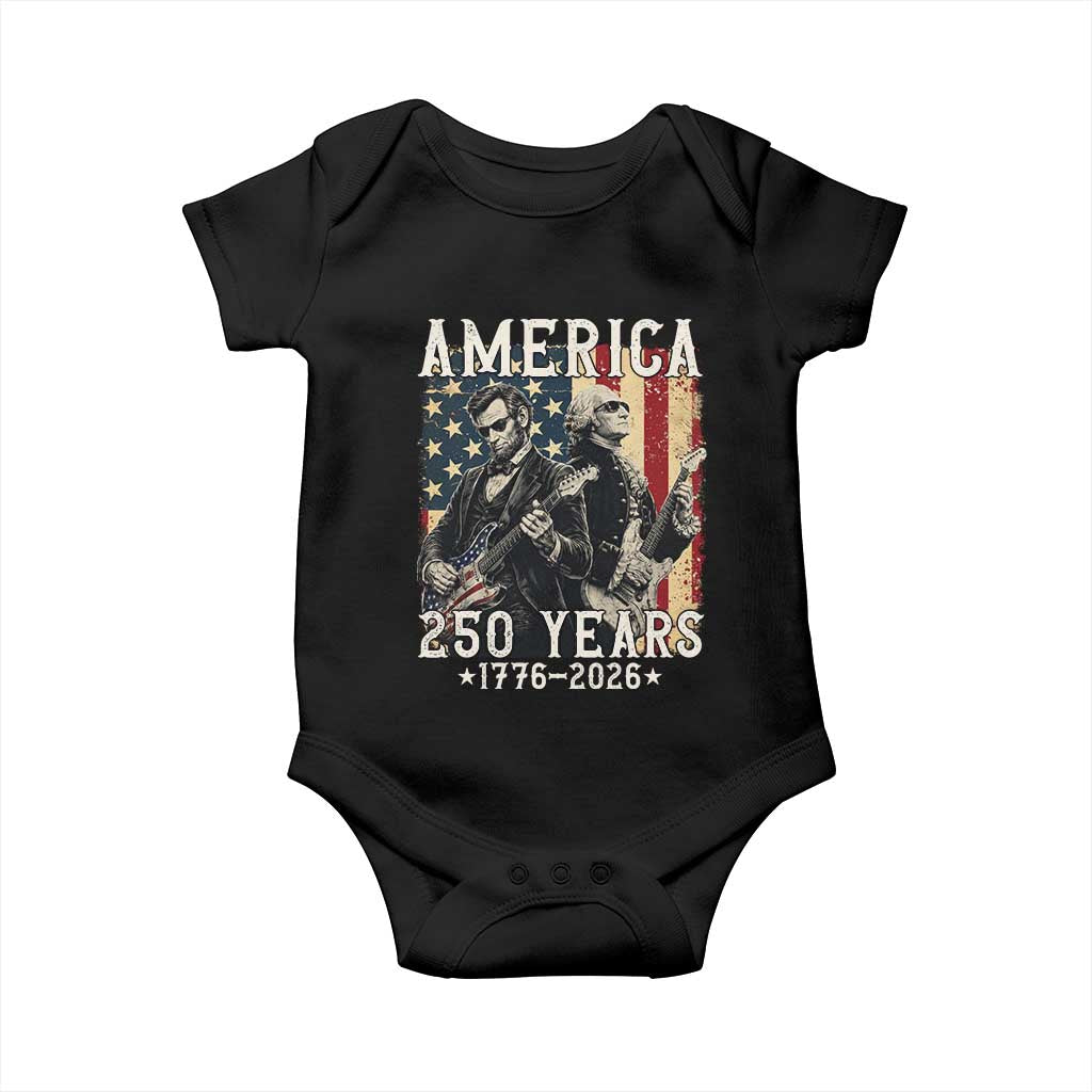 George Washington Abe Lincoln Playing Guitar Baby Onesie USA 250th Anniversary Guitarist Graphic